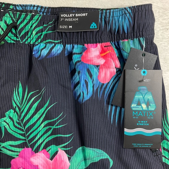 NWT MATIX Men’s Black Hawaiian Hibiscus Volley Short 7” Inseam Medium MTY04041S5 - Picture 4 of 9